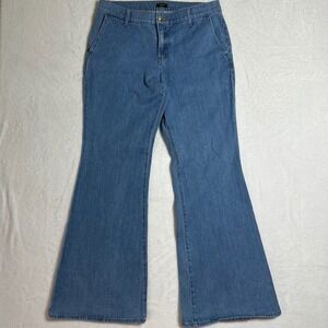Express 70s Flare Jeans Women's 12R Mid Rise Blue Denim Wide Leg Boho Retro